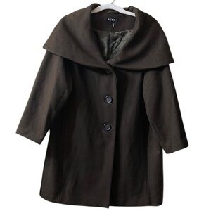 NEW DKNY Plus Size Brown Shawl-Collar Hooded Walker Coat - Size 1x